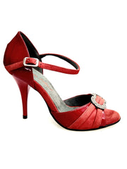 Carica immagine nella Galleria, GILDA SW  F.626  (R.L. by WISHDANCE) -  Sandalo da Donna in Pelle di Vernice Rossa Camoscio Rosso con Gioiello Swarovski Kristall incastonato Tacco a Spillo Smaltato Rosso