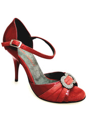 Carica immagine nella Galleria, GILDA SW  F.626  (R.L. by WISHDANCE) -  Sandalo da Donna in Pelle di Vernice Rossa Camoscio Rosso con Gioiello Swarovski Kristall incastonato Tacco a Spillo Smaltato Rosso