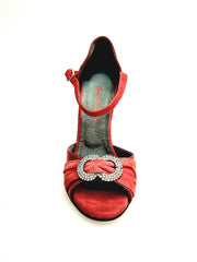 Carica immagine nella Galleria, GILDA SW  F.626  (R.L. by WISHDANCE) -  Sandalo da Donna in Pelle di Vernice Rossa Camoscio Rosso con Gioiello Swarovski Kristall incastonato Tacco a Spillo Smaltato Rosso