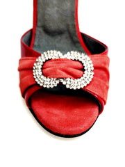 Carica immagine nella Galleria, GILDA SW  F.626  (R.L. by WISHDANCE) -  Sandalo da Donna in Pelle di Vernice Rossa Camoscio Rosso con Gioiello Swarovski Kristall incastonato Tacco a Spillo Smaltato Rosso