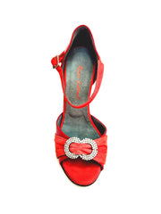 Carica immagine nella Galleria, GILDA SW  F.626  (R.L. by WISHDANCE) -  Sandalo da Donna in Pelle di Vernice Rossa Camoscio Rosso con Gioiello Swarovski Kristall incastonato Tacco a Spillo Smaltato Rosso