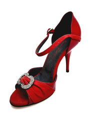 Carica immagine nella Galleria, GILDA SW  F.626  (R.L. by WISHDANCE) -  Sandalo da Donna in Pelle di Vernice Rossa Camoscio Rosso con Gioiello Swarovski Kristall incastonato Tacco a Spillo Smaltato Rosso