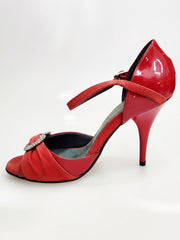 Carica immagine nella Galleria, GILDA SW  F.626  (R.L. by WISHDANCE) -  Sandalo da Donna in Pelle di Vernice Rossa Camoscio Rosso con Gioiello Swarovski Kristall incastonato Tacco a Spillo Smaltato Rosso
