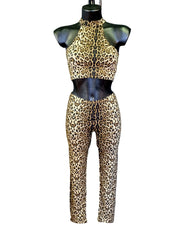 Carica immagine nella Galleria, RUGGITO (Rm/Cn)- Completo Leggins e Top in Microfibra Traspirante antisudore Bielastico Laserata in Maculato Leopardo Beige