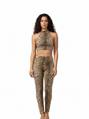 Carica immagine nella Galleria, RUGGITO (Rm/Cn)- Completo Leggins e Top in Microfibra Traspirante antisudore Bielastico Laserata in Maculato Leopardo Beige