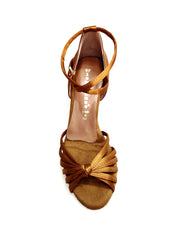 Load image into Gallery viewer, Patty QB (28QB) - Scarpa basica da Donna in raso Bronzo con 6 fascette e Cinturino doppio sulla caviglia con Tacco Basso a Rocchetto