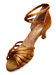 Load image into Gallery viewer, Patty QB (28QB) - Scarpa basica da Donna in raso Bronzo con 6 fascette e Cinturino doppio sulla caviglia con Tacco Basso a Rocchetto