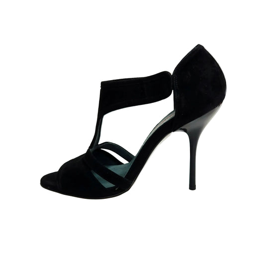 Sandalo da donna Wish Dance ROXINA in camoscio nero con tacco alto a spillo sottile, stile elegante e sofisticato.