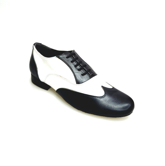 Stringata Coda di Rondine Mod. Oxford Scarpa in Pelle Nera e Pelle Bianca Forma Tonda Fred Wish Dance, vista laterale