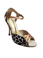 Carica immagine nella Galleria, Morgane Scarlett (691) - Sandalo da Donna in Seta Laserato Leopardo Bianco con Fascette Cinturino e Tallone in Lurex Color Oro Ramato e Tacco a Spillo Laminato Oro Ramato