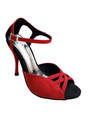 Load image into Gallery viewer, Morgane Scarlett (691) - Sandalo da Donna in Camoscio Rosso con Fascette in Camoscio Rosso e Tacco a Spillo Smaltato Rosso Effetto Gommato