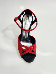 Load image into Gallery viewer, Morgane Scarlett (691) - Sandalo da Donna in Camoscio Rosso con Fascette in Camoscio Rosso e Tacco a Spillo Smaltato Rosso Effetto Gommato