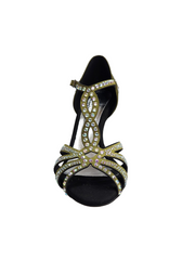 Load image into Gallery viewer, ALESSIA Superb (accollata) L1 - Scarpa da Ballo in Raso Seta Verde Oliva con Swarovski Boreali e Tacco a Rocchettino