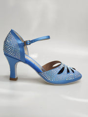 Load image into Gallery viewer, Alexa (LP4) - Scarpa da Ballo in Raso Seta Azzurro Cielo con Swarovski Boreali con Tacco a Rocchetto