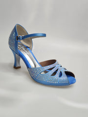 Load image into Gallery viewer, Alexa (LP4) - Scarpa da Ballo in Raso Seta Azzurro Cielo con Swarovski Boreali con Tacco a Rocchetto