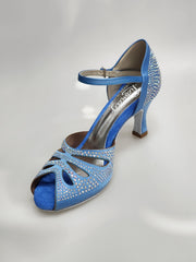 Load image into Gallery viewer, Alexa (LP4) - Scarpa da Ballo in Raso Seta Azzurro Cielo con Swarovski Boreali con Tacco a Rocchetto