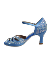 Load image into Gallery viewer, Alexa (LP4) - Scarpa da Ballo in Raso Seta Azzurro Cielo con Swarovski Boreali con Tacco a Rocchetto