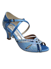 Carica immagine nella Galleria, SAMIRA (L19) - Scarpa da Ballo in Raso Seta Azzurro Cielo Con Swarovski Boreali e Tacco Basso a Rocchetto