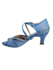 Carica immagine nella Galleria, SAMIRA (L19) - Scarpa da Ballo in Raso Seta Azzurro Cielo Con Swarovski Boreali e Tacco Basso a Rocchetto