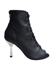 Load image into Gallery viewer, ALEXIS Black Silver (Art. 132) - Mezzo Stivaletto con Zip in Pelle Nera Tacco a Stiletto Squadrato Sottile in Alluminio Laminato Argento