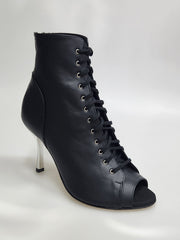 Carica immagine nella Galleria, ALEXIS Black Silver (Art. 132) - Mezzo Stivaletto con Zip in Pelle Nera Tacco a Stiletto Squadrato Sottile in Alluminio Laminato Argento