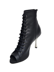 Load image into Gallery viewer, ALEXIS Black Silver (Art. 132) - Mezzo Stivaletto con Zip in Pelle Nera Tacco a Stiletto Squadrato Sottile in Alluminio Laminato Argento