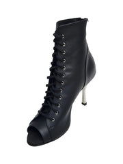 Load image into Gallery viewer, ALEXIS Black Silver (Art. 132) - Mezzo Stivaletto con Zip in Pelle Nera Tacco a Stiletto Squadrato Sottile in Alluminio Laminato Argento