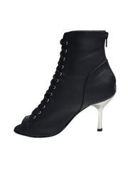 Load image into Gallery viewer, ALEXIS Black Silver (Art. 132) - Mezzo Stivaletto con Zip in Pelle Nera Tacco a Stiletto Squadrato Sottile in Alluminio Laminato Argento