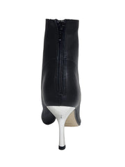 Load image into Gallery viewer, ALEXIS Black Silver (Art. 132) - Mezzo Stivaletto con Zip in Pelle Nera Tacco a Stiletto Squadrato Sottile in Alluminio Laminato Argento