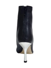 Load image into Gallery viewer, ALEXIS Black Silver (Art. 132) - Mezzo Stivaletto con Zip in Pelle Nera Tacco a Stiletto Squadrato Sottile in Alluminio Laminato Argento