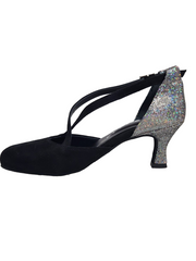 Load image into Gallery viewer, CUCCARINI ELITE (178PT) - Scarpa da Donna Semichiusa in vero Camoscio Nero e Tessuto Boreale Silver