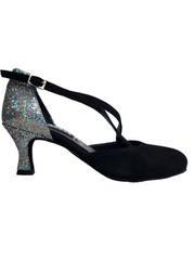 Load image into Gallery viewer, CUCCARINI ELITE (178PT) - Scarpa da Donna Semichiusa in vero Camoscio Nero e Tessuto Boreale Silver