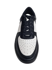 Carica immagine nella Galleria, REY Black/White (L0701FCE) - Sneaker in Ecopelle Vegan Bianca e Nera Suola Nera in Gommina e Resina Tecnica Cerchi Bianchi Pivot