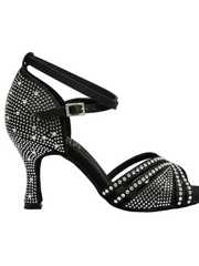 Carica immagine nella Galleria, LULY Dreams Black (L3/L640) - Scarpa da Ballo da Donna in Raso Nero cinturino incrociato alla Caviglia con Strass Boreali Tacco a Rocchetto