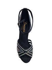 Load image into Gallery viewer, LULY Dreams Black (L3/L640) - Scarpa da Ballo da Donna in Raso Nero cinturino incrociato alla Caviglia con Strass Boreali Tacco a Rocchetto