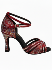 Carica immagine nella Galleria, LULY Dreams Gold ( L3/L640 ) - Scarpa da Ballo da Donna in Raso Oro Flash cinturino incrociato alla Caviglia con Strass Boreali Tacco a Rocchetto