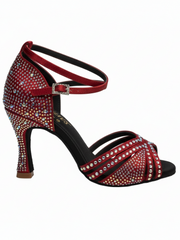 Carica immagine nella Galleria, LULY Dreams Gold ( L3/L640 ) - Scarpa da Ballo da Donna in Raso Oro Flash cinturino incrociato alla Caviglia con Strass Boreali Tacco a Rocchetto