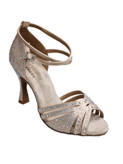 Carica immagine nella Galleria, LULY Dreams Gold ( L3/L640 ) - Scarpa da Ballo da Donna in Raso Oro Flash cinturino incrociato alla Caviglia con Strass Boreali Tacco a Rocchetto