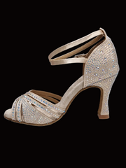 Carica immagine nella Galleria, LULY Dreams Gold ( L3/L640 ) - Scarpa da Ballo da Donna in Raso Oro Flash cinturino incrociato alla Caviglia con Strass Boreali Tacco a Rocchetto