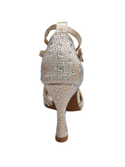 Carica immagine nella Galleria, LULY Dreams Gold ( L3/L640 ) - Scarpa da Ballo da Donna in Raso Oro Flash cinturino incrociato alla Caviglia con Strass Boreali Tacco a Rocchetto