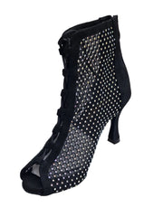 Carica immagine nella Galleria, CLOE Dreams Black (L637) - Mezzo Stivaletto con Zip in Simil Camoscio Vegan e Rete Nera Incrociata con Strass Boreali Tacco a Rocchetto