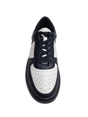 Carica immagine nella Galleria, REY Black/White (L0701FCE) - Sneaker in Ecopelle Vegan Bianca e Nera Suola Nera in Gommina e Resina Tecnica Cerchi Bianchi Pivot