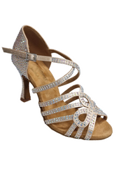 Load image into Gallery viewer, NORA Dreams Gold ( L2576S ) - Scarpa da Ballo da Donna in Raso Oro Flash cinturino incrociato alla Caviglia con Strass Boreali Tacco a Rocchetto