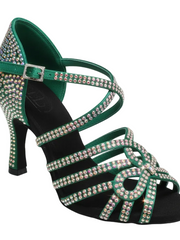 Load image into Gallery viewer, NORA Dreams Gold (L2576S) - Scarpa da Ballo da Donna in Raso Oro Flash cinturino incrociato alla Caviglia con Strass Boreali Tacco a Rocchetto