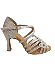 Load image into Gallery viewer, NORA Dreams Gold ( L2576S ) - Scarpa da Ballo da Donna in Raso Oro Flash cinturino incrociato alla Caviglia con Strass Boreali Tacco a Rocchetto