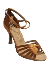 Carica immagine nella Galleria, Patrizia QB (QB) - Scarpa Basica da Donna con Nodino in Raso Bronzo Tan con 6 fascette e Cinturino doppio sulla caviglia con Tacco a Rocchetto