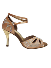 Carica immagine nella Galleria, Deluxe Butterfly (L2) - Scarpa da Ballo in Raso Seta Carne Flash con Swarovski Boreali Tacco a Spillo Laminato Oro