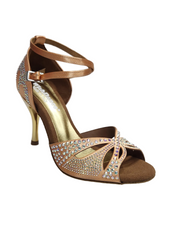 Carica immagine nella Galleria, Deluxe Butterfly (L2) - Scarpa da Ballo in Raso Seta Carne Flash con Swarovski Boreali Tacco a Spillo Laminato Oro