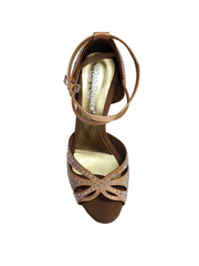 Carica immagine nella Galleria, Deluxe Butterfly (L2) - Scarpa da Ballo in Raso Seta Carne Flash con Swarovski Boreali Tacco a Spillo Laminato Oro