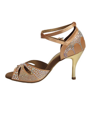 Carica immagine nella Galleria, Deluxe Butterfly (L2) - Scarpa da Ballo in Raso Seta Carne Flash con Swarovski Boreali Tacco a Spillo Laminato Oro